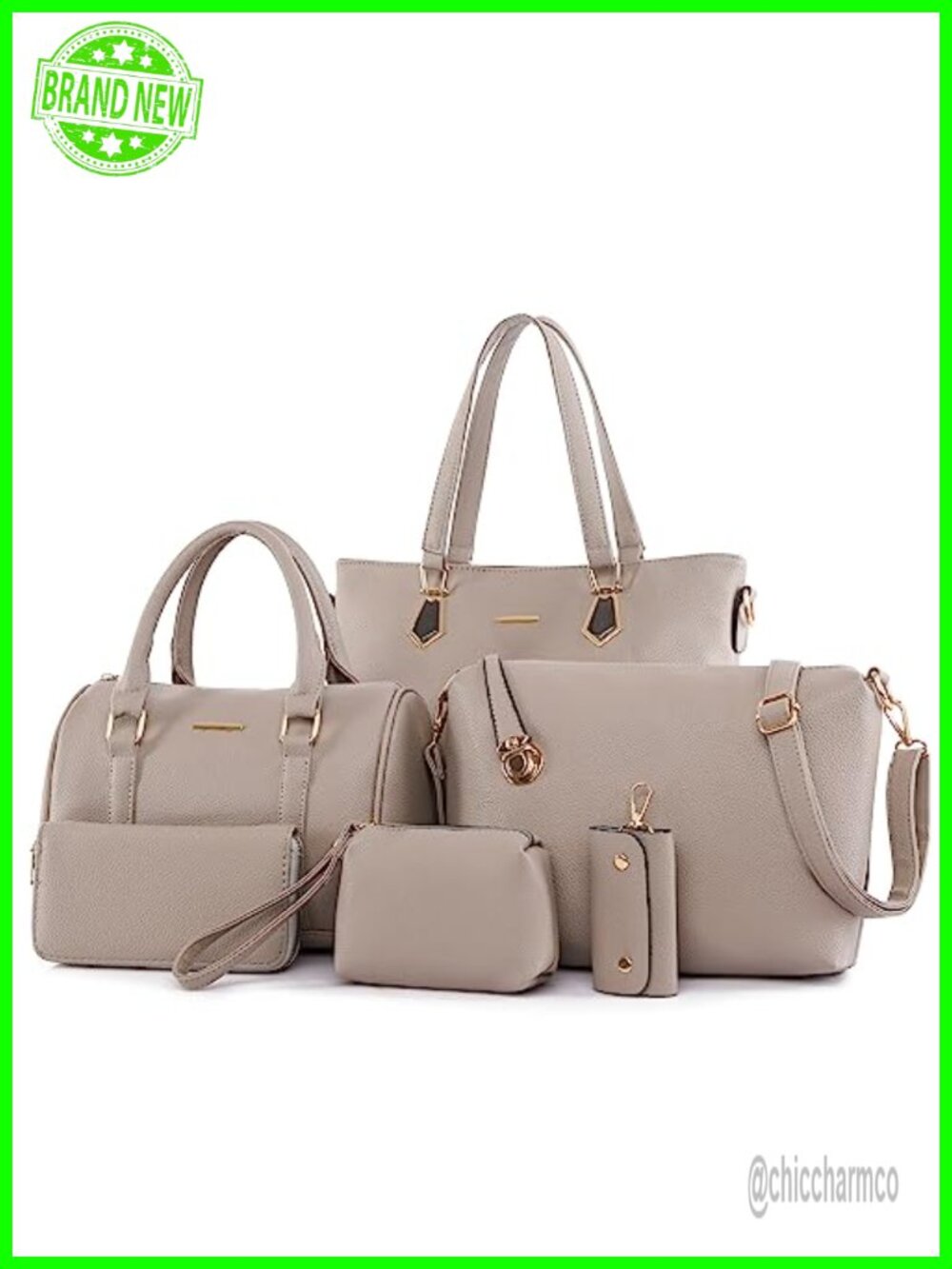 Synthetic Leather Tote Crossbody Satchel Purse Set 6pcs with Clutch Card Holder